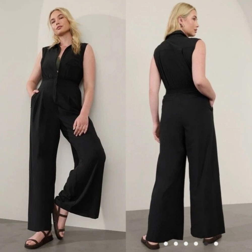 Athleta Black Brooklyn style Collared Sleeveless Jumpsuit, Size 14